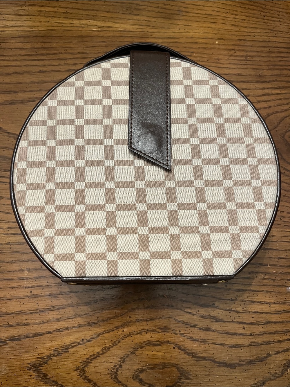 Bey-Berk Brown Leather Checkered Jewelry Box & Valet Tray Set